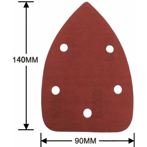 AIDUCHO 50 Pièces 5 Trous Papier Abrasif pour Ponceuse Triangulaire 90 x  140mm, Grain 40/60/