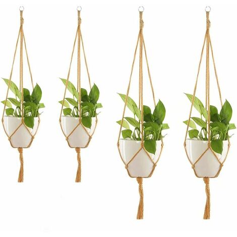 Suspension pour plante/vase en macramé vert sapin avec perles en