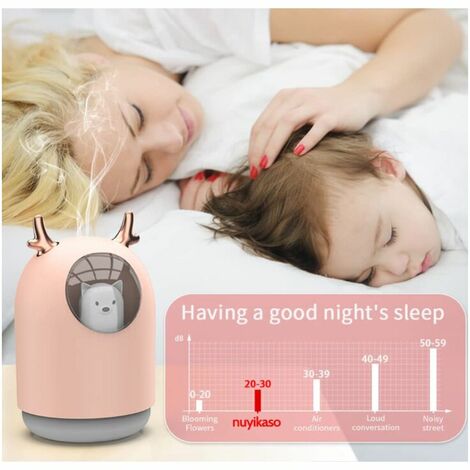 Humidificateur d'air bébé Chambre Ultrasonique Silencieux avec 7 Couleurs  de Lumière 12 Hd'arrêt Automatique, 300 ml USB Rose