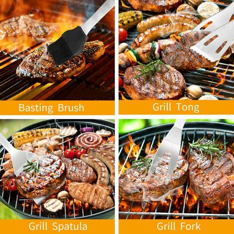 6Pcs Ustensiles Barbecue, Kit Barbecue Outil de Barbecue en Acier  Inoxydable, Set Barbecue Portable, Ustensiles pour