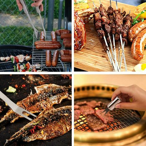5Pcs Ustensiles Barbecue, Kit Barbecue Outil de Barbecue en Acier  Inoxydable, Set Barbecue Portable, Ustensiles pour