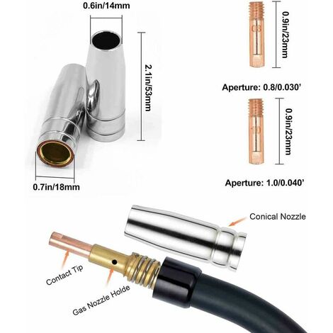 Buse sans gaz de soudage MIG, autoprotection pratique 8 pièces en