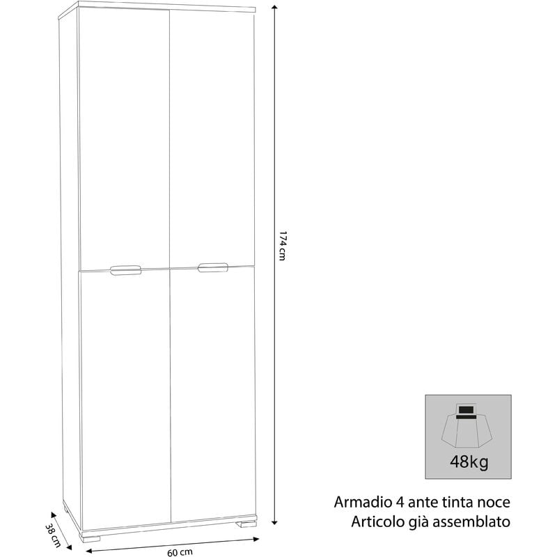 armadio 4 ante per soggiorno cucina bagno fatto in Italia cm 60x38x174 h