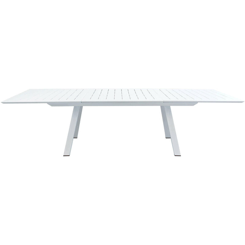 Tavolo Rettangolare Allungabile In Alluminio Bianco 200/300x110 Da Esterno  Giardino, Per Ristorante Agriturismo Albergo Hotel
