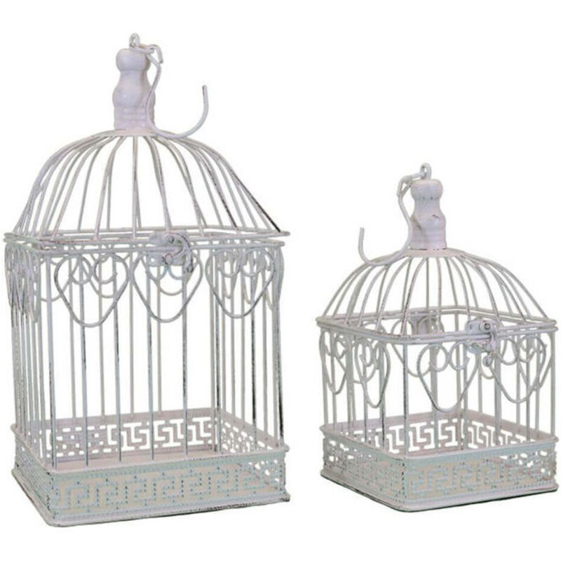 Milani Home DORIAN – Set Di 2 Gabbie Rettangolari In Metallo Bianco Ossidato, Stile Vittoriano Shabby Chic, Per Candele E Fiori