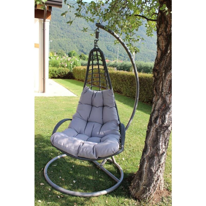 Sedia a dondolo in polyrattan grigio con cuscino grigio - Irmas