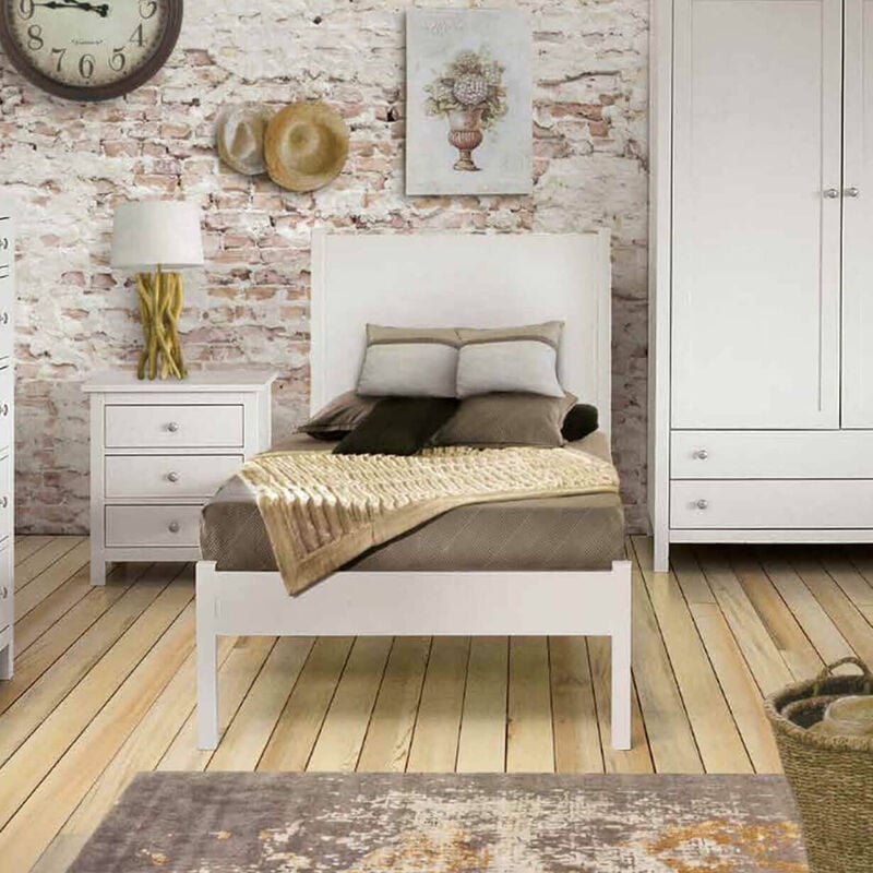 letto singolo in legno bianco in arte povera stile classico cm 100 x 212 x  115 h