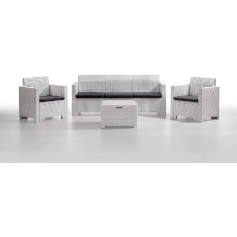 BICA 9068 Set Nebraska Salottino Divano Poltrone Tavolino, Polipropilene, Bianco, 338x155x79 cm (1/5)
