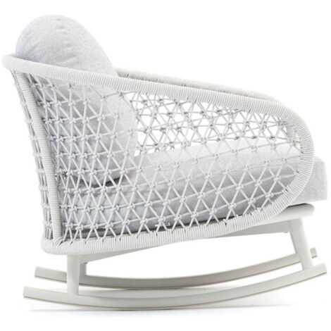 GLENDA - poltrona dondolo con struttura in allumino bianco e con corda grigio mélange
