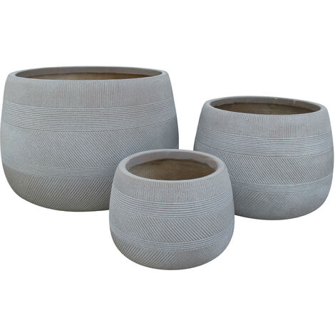 Vasi Per Piante Rotondi Da Interno Ed Esterno Set Da 3 Dimensioni Moderni Vaso Di Design In Resina Colore Taupe , G.55x55x37/M.42x42x29/P.29x29x20