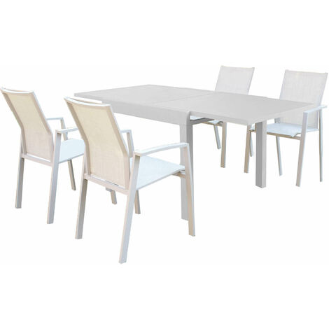 Set tavolo e sedie da giardino per esterno in alluminio cm 90/180x90x75 h  con 4 sedute colore Tortora