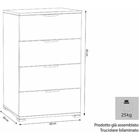 Cassettiera Per Cucina 4 Cassetti In Legno Nobilitato Olmo Cm H 85x50x40