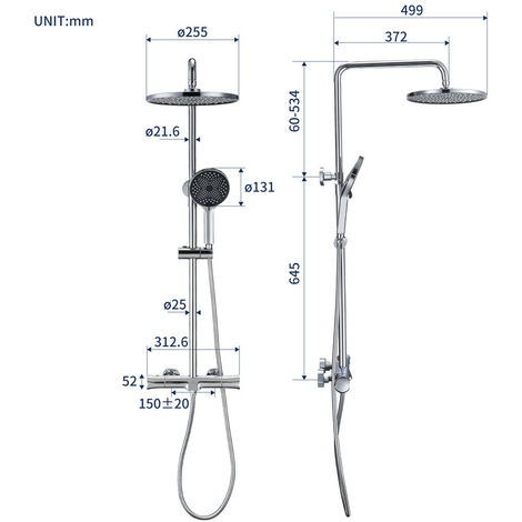 Supporto fisso per doccia e tubo flessibile da 7,6 cm con base rettangolare  in ottone cromato Shower Technology TRES - Habitium®