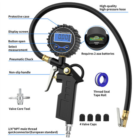 Manometro Digitale con Display LCD Tester di Pressione per Pneumatici  Gonfiatore per Pneumatici Tester di Pressione dell'Aria ad Alta Precisione  255 PSI per Auto Moto Camion Auto