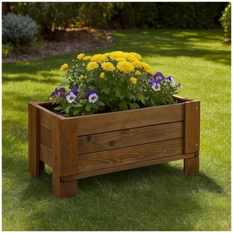 Giardiniera Fioriera in legno da esterno GardenBox a terra small colore castagno 81 x 44 x 40 cm (1/4)