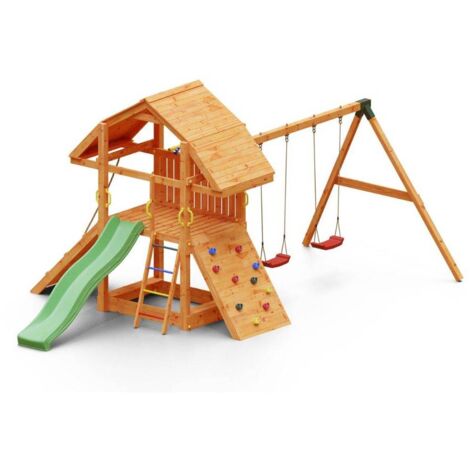 Casetta in legno bambini con scivolo Fungoo MyHOUSE MOVE + in legno per  giardino