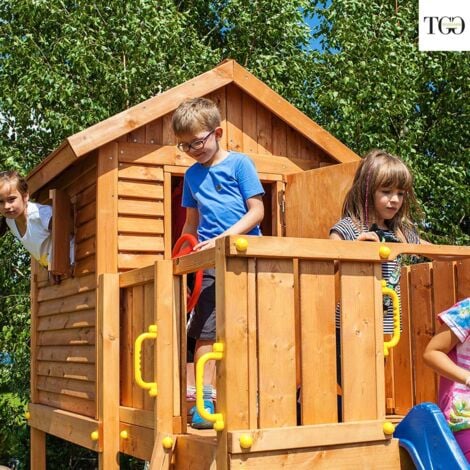 Casetta in legno bambini con scivolo Fungoo MyHOUSE MOVE + in legno per  giardino