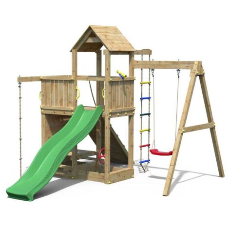 Fungoo ACTIVER KDI Casetta in legno con scivolo, altalena e scala