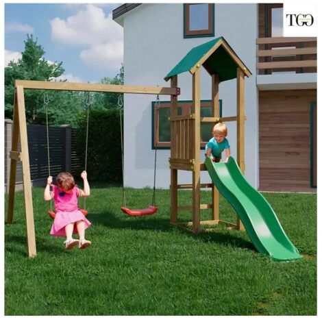 Casetta Da Giardino In Legno Con Scivolo E Altalena – Parco Giochi Esterno Per Bambini - Foto 8