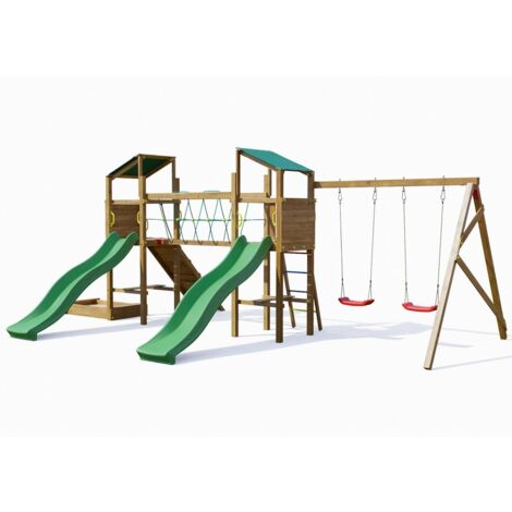 Parco Giochi in legno Playland SunFest TGG Play Con Sabbiera, Arrampicata, Tavolo Picnic, due Altalene E Scivoli