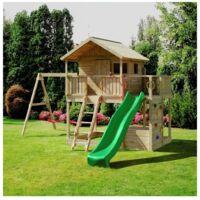 Casetta Parco giochi in legno Fungoo Sunshine con scivolo e due altalene