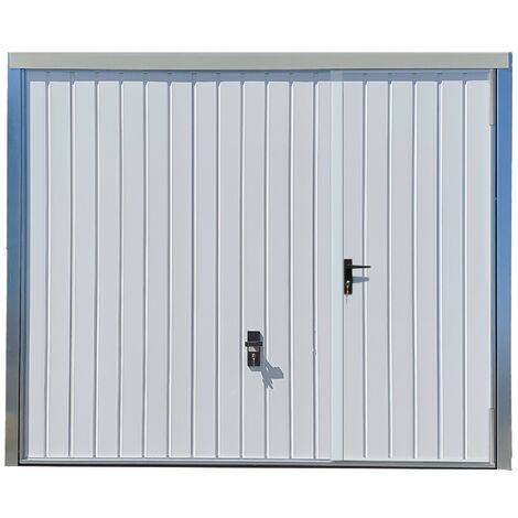 Spadone – Porte de garage basculante blanche avec portillon droit 240 x 200 cm – Panneaux sandwich en acier pré-laqué – Isolation en mousse polyuréthane