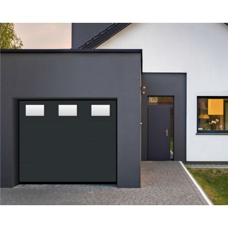 Spadone – Porte de garage sectionnelle motorisée 240 x 200 cm – Épaisseur 40 mm – Panneaux sandwich en polyuréthane – Hublots rectangulaires