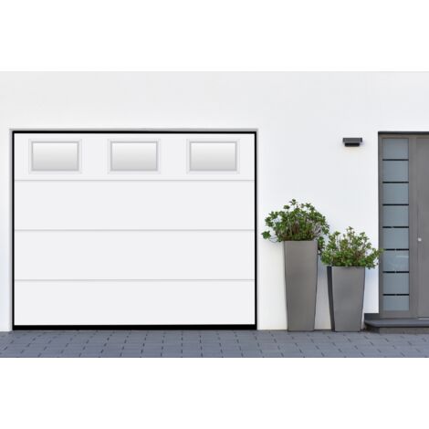 Spadone – Porte de garage sectionnelle motorisée 240 x 200 cm – Épaisseur 40 mm – Panneaux sandwich en polyuréthane – 3 hublots granités
