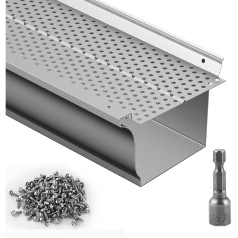Mophorn Dachrinnenschutz, 5 Zoll breit, Aluminium-Laubfilter-DIY-Abdeckung, 13 Stück, 52 Fuß Gesamtlänge, 0,157 Zoll Lochdurchmesser & 0,02 Zoll Dicke, passt auf jeden Dach-/Dachrinnentyp