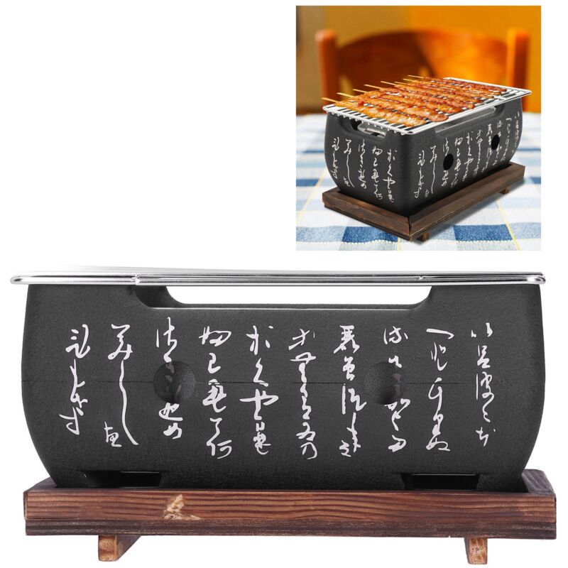 Barbecue à Charbon Japonais Portable - Avec Plaque De Base, Cendrier, Grille En Acier Inoxydable, Poignée En Bois | Pour Intérieur Et Extérieur, Yakiniku, Yakitori | Facile à Assembler Et Nettoyer