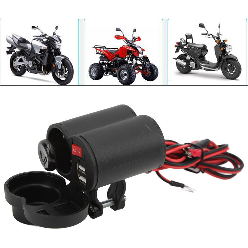 Chargeur Double USB QC3.0 12V/24V Pour Voiture/moto - étanche IP66, Voltmètre LED, Fil 60cm Avec Fusible - 4