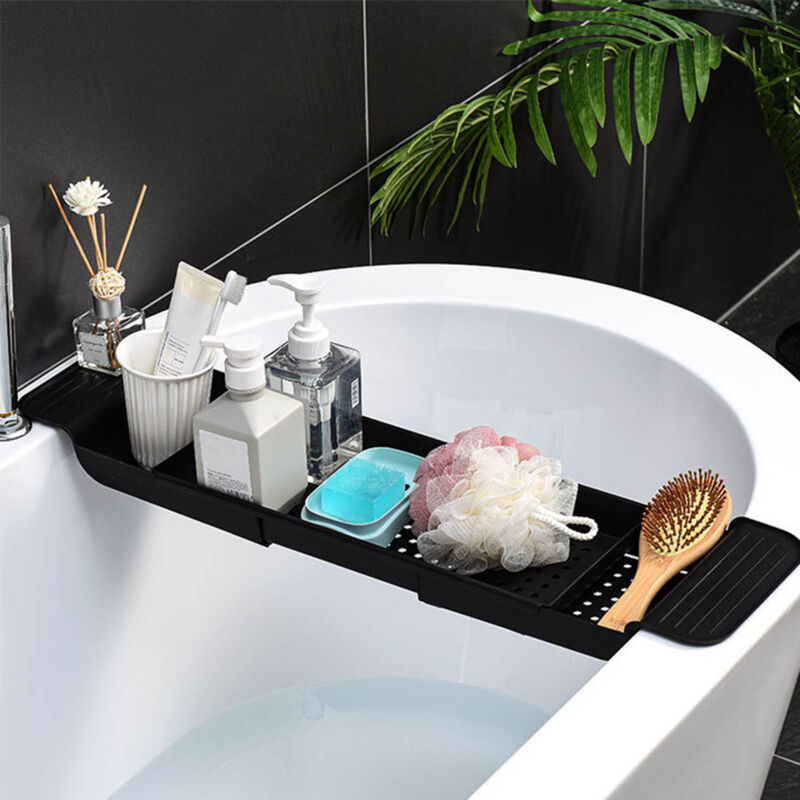 Plateau De Baignoire Extensible - Support Pour Bain Avec Rangement Et Égouttoir - Pour Gel Douche, Savon, Verre, Collations - Blanc Ou Gris