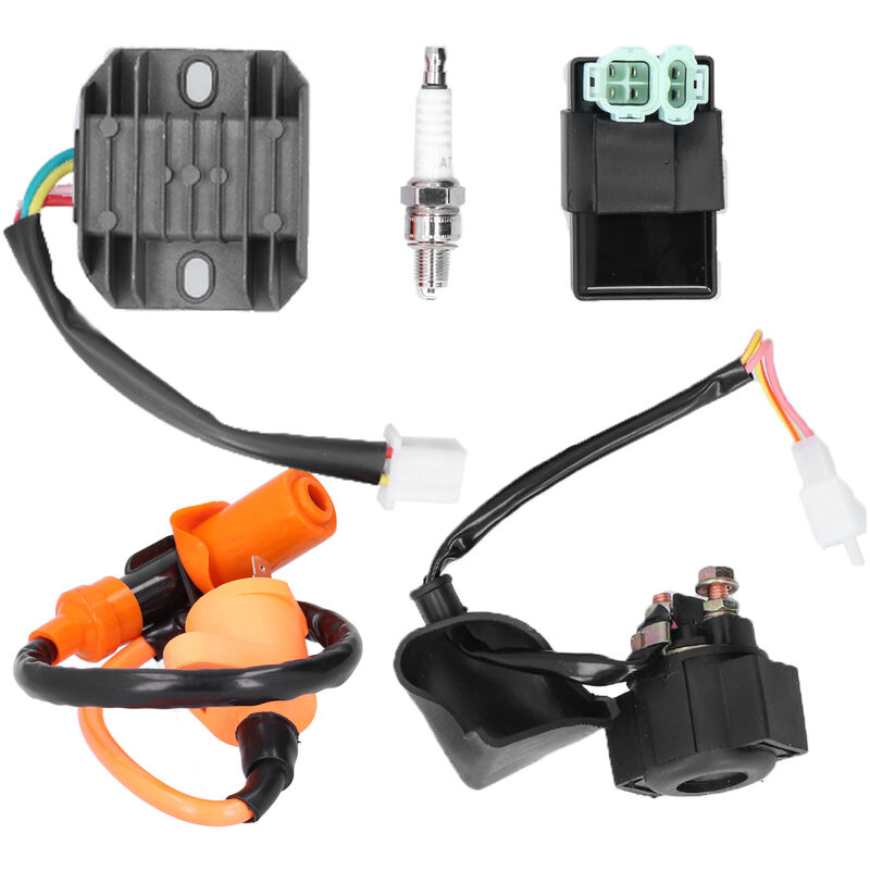 Fydun Kit Électrique Quad 50cc-125cc – Régulateur Redresseur + Relais Démarreur + CDI 5 Broches + Bobine Allumage