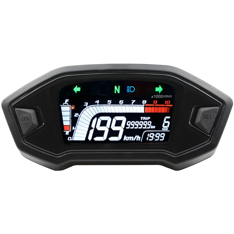 Jeffergarden Tableau de bord de moto, affichage numérique LCD, compteur de  vitesse multifonctionnel, odomètre, tachymètre pour