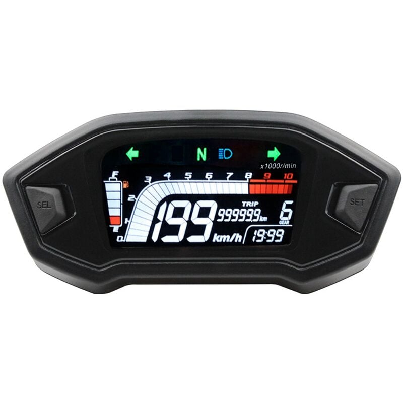 Jeffergarden Tableau de bord de moto, affichage numérique LCD, compteur de  vitesse multifonctionnel, odomètre, tachymètre pour