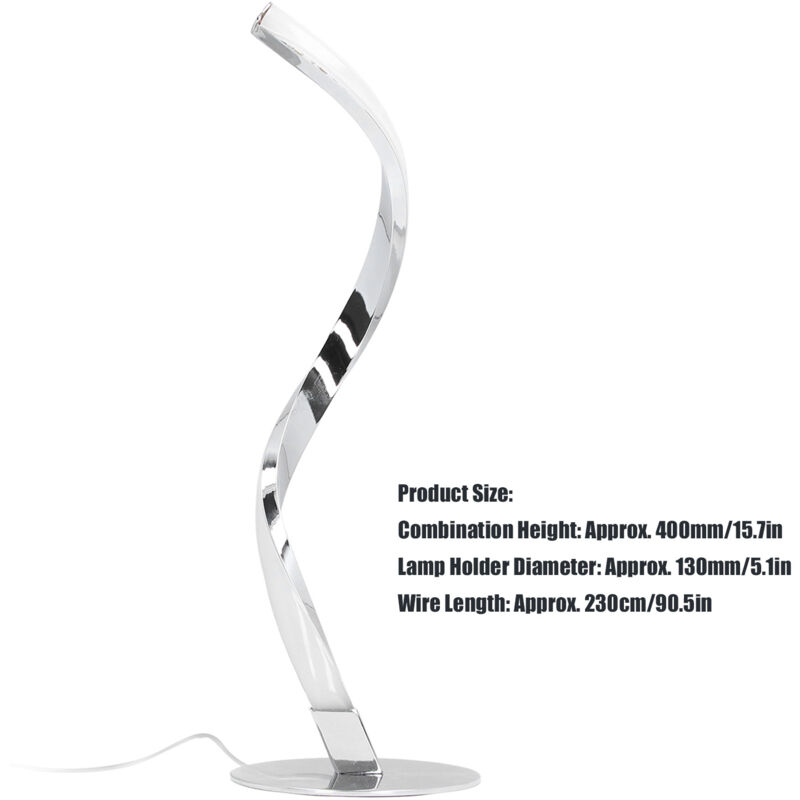 Mengjay Lampe De Chevet LED Spirale Dimmable 17W 3 Couleurs - Moderne Métal Blanc 12x45cm