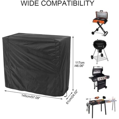 Jeffergarden Housse Barbecue Noir, Couverture de Gril Anti-l'eau/Anti-l'humidité Protection UV Poussière Eau Résistant au Vent pour Barbecue Extérieur Jardin Patio Grill (145x61x117cm)