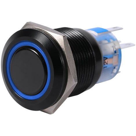 GARRYFIZH Interrupteur à bouton-poussoir plat 19 mm 12-24 V ON/OFF, étanche, à verrouillage automatique, avec LED bleue (1/5)