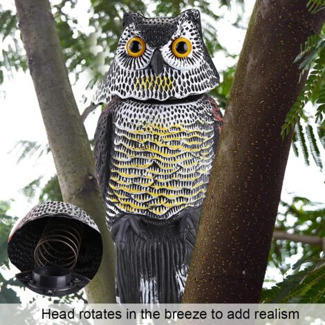 2 Faux Hiboux à Tête Rotative – Épouvantail Pour Jardin – Effaroucheur D’oiseaux