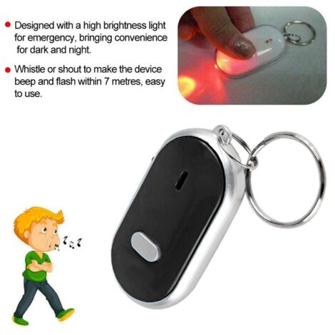 Jeffergarden Porte Clé Siffleur, Localisateur de Clés, Commande vocale Anti-Perte de l'appareil Sound Keychain Locator Finder avec lumière(Noir)