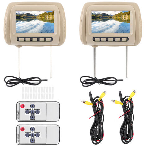 Jeffergarden 2pcs Universal 7 in HD Car Headrest LCD Video Player Wireless Control MP5 Display Brown