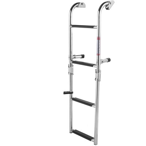 Échelle Bateau Télescopique 4 Marches - Acier Inoxydable Marin, Crochet Large, Pliable Pour Ponton Ou Plage