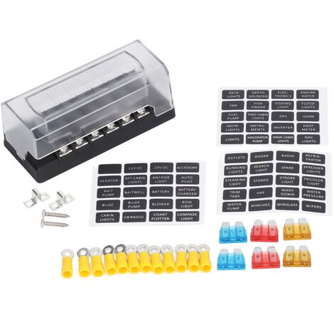 Porte-fusibles Automobile à Boulonner Avec Couvercle - Boîtier Résistant Aux Vibrations - 6 Fusibles Inclus - 8
