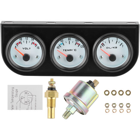 Jeffergarden Kit de jauge triple universel pour voiture Température de l'eau + Volts + Compteur de pression d'huile 52 mm Instrument (1/5)