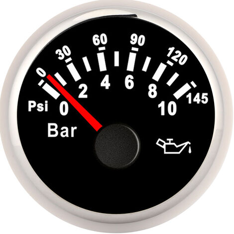 Jeffergarden 2in 0-10Bar Compteur de Pression d'Huile 145psi LED Rétroéclairage Cadran Instrument pour Auto Moto Bateau Camion 12V/24V Cadran Noir Cadre Argenté (1/5)