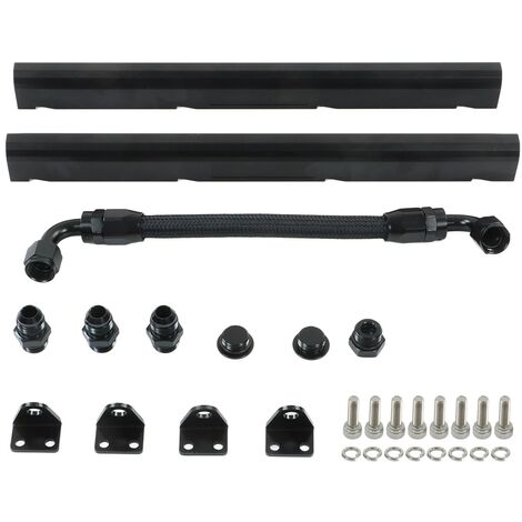 Jeffergarden Kit de Rails de Carburant à Billettes, Kit de Rails de Carburant à Haut Débit 8AN Port Billet en Aluminium Noir Performance Stable Rails de Carburant EFI Compatibles avec LS1 LS6 (1/5)