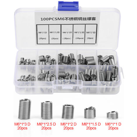 GARRYFIZH Jeu de 100 inserts filetés hélicoïdaux en fil d'acier inoxydable M6 (1/5)