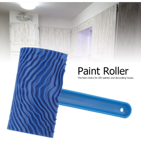 Jeffergarden Rouleau de peinture effet grain de bois en caoutchouc bleu avec poignée outil de décoration murale bricolage