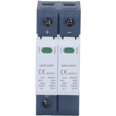 Jeffergarden Dispositif de protection contre les surtensions 2P 40KA Montage sur rail DIN Photovoltaïque DC Parafoudre Dispositif de protection électrique 600VDC (1/5)