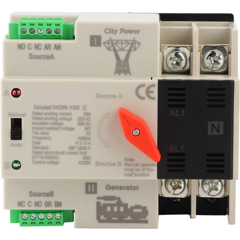 Jeffergarden Commutateur de transfert automatique à double alimentation W2R-100 Commutateur de transfert de puissance 2P 100A 50Hz (1/5)